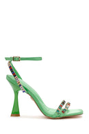 Women Green Ankle Strap Stone Embellished Thin Heel Sandals | Derimod