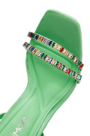 Women Green Ankle Strap Stone Embellished Thin Heel Sandals | Derimod