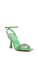 Women Green Ankle Strap Stone Embellished Thin Heel Sandals | Derimod