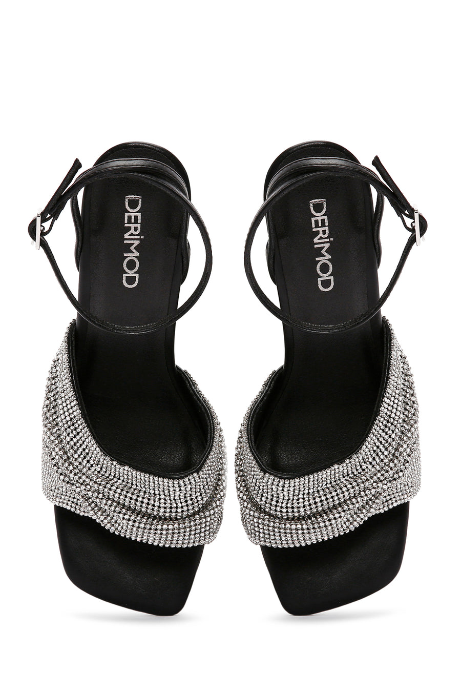 Women's White Ankle Strap Stone Thin Heel Sandals