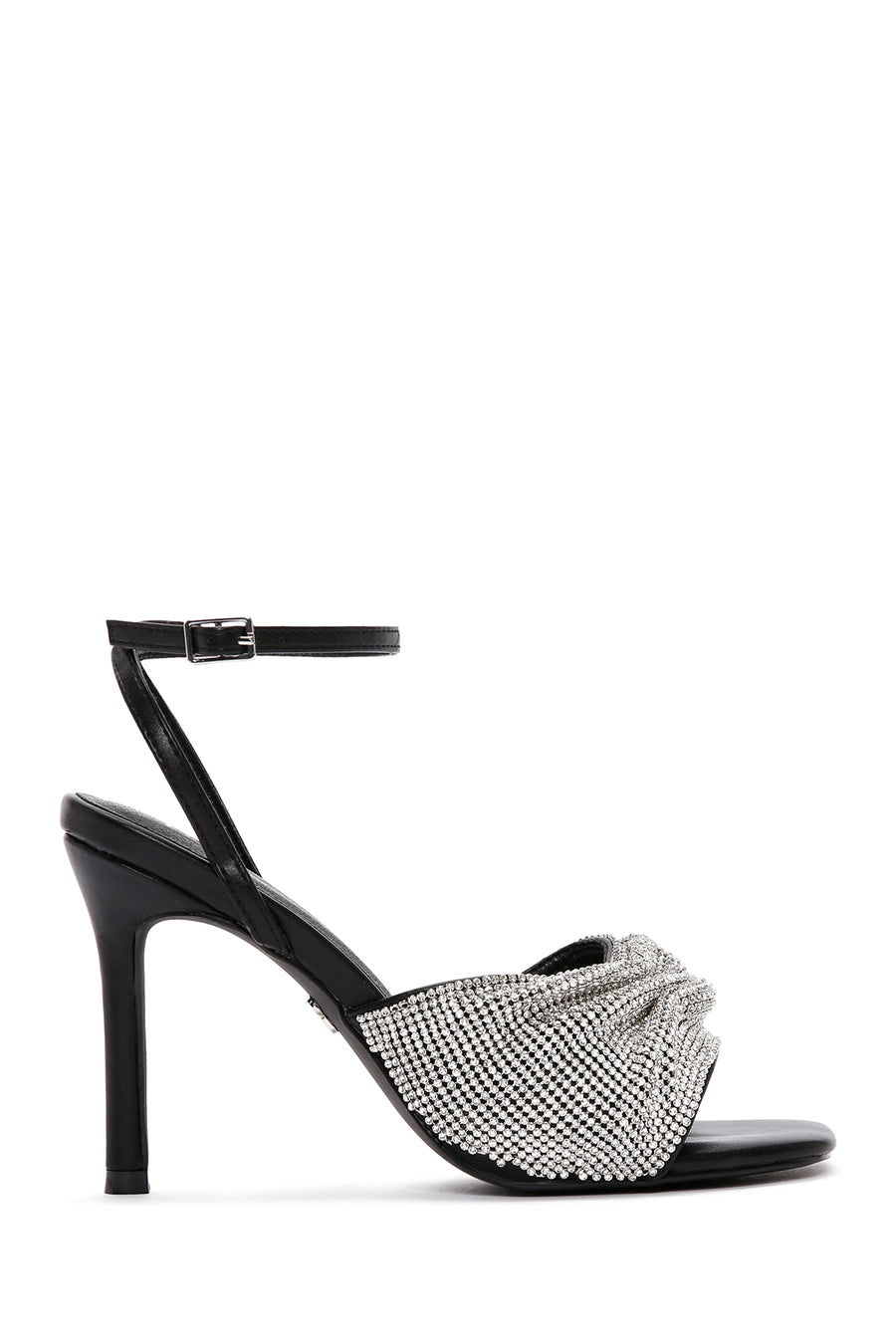 Women's White Ankle Strap Stone Thin Heel Sandals