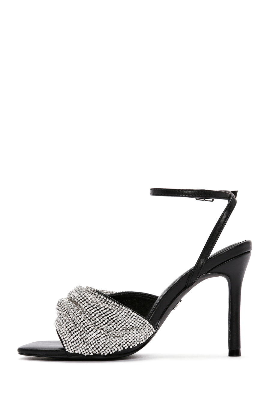 Women's White Ankle Strap Stone Thin Heel Sandals