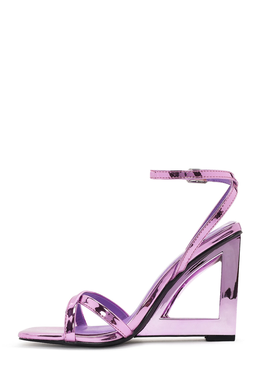 Women's Purple Ankle Buckle Platform Metallic Sandals