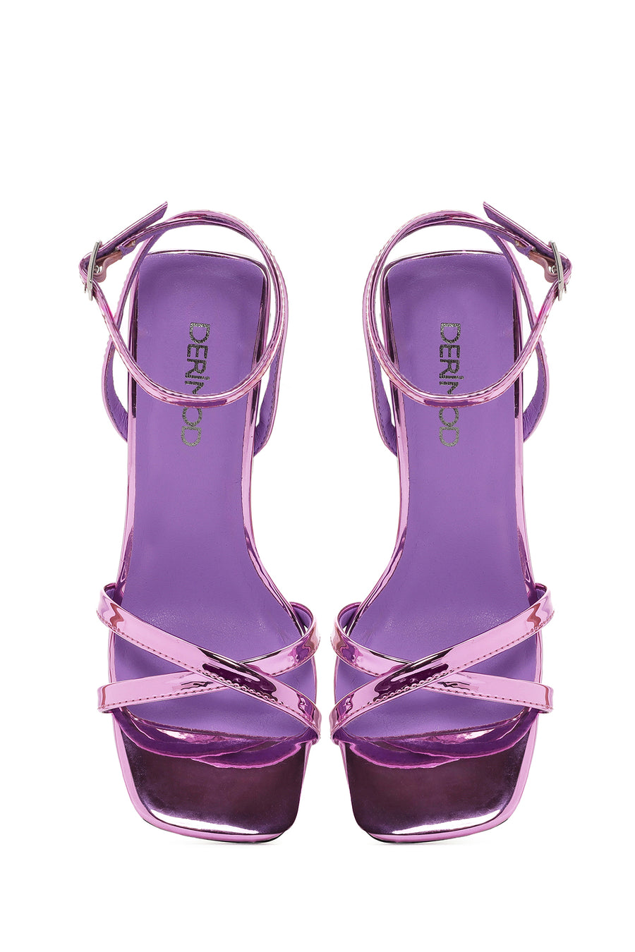 Women's Purple Ankle Buckle Platform Metallic Sandals