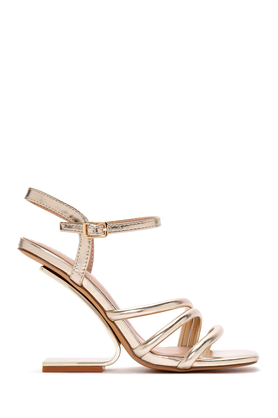 Women's Gold Ankle Strap Metallic Heeled Sandals 24SFD443732 | Derimod