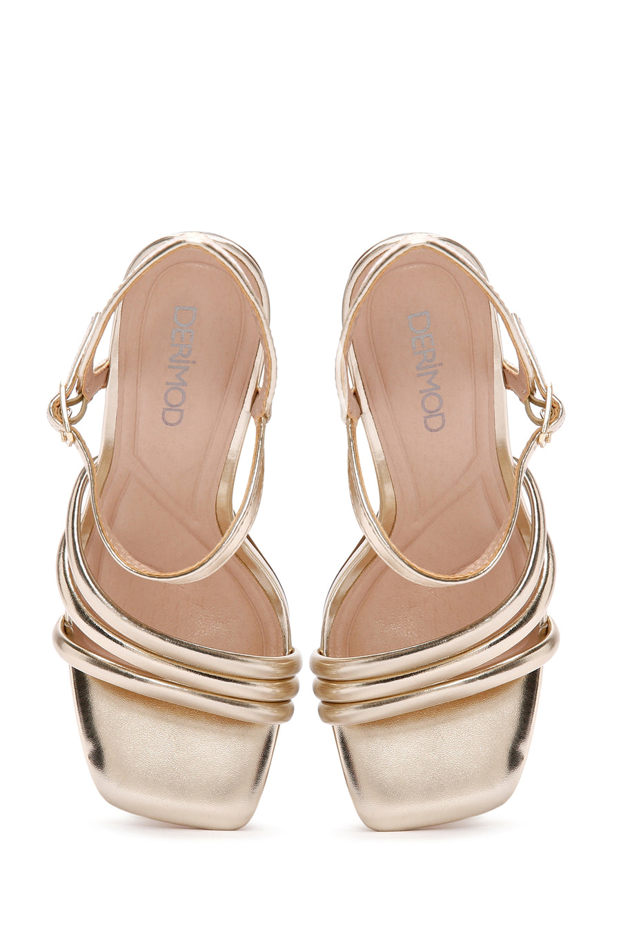 Women's Gold Ankle Strap Metallic Heeled Sandals