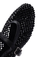 Women's Black Stone Studded Ballet Flats | Derimod
