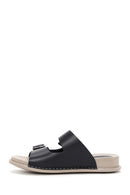 Women's Black Double Buckle Leather Comfort Slippers | Derimod