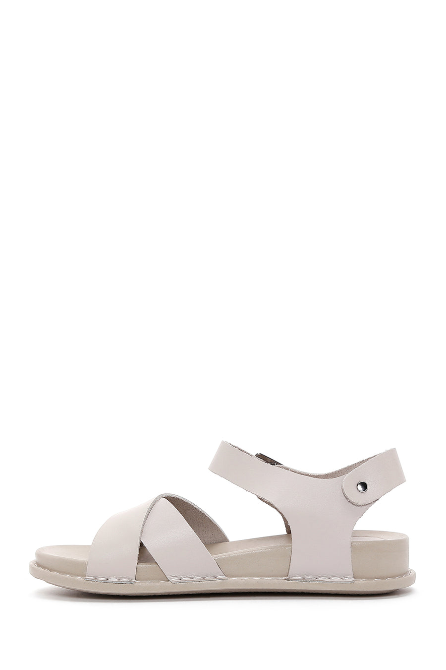 Women's Gray Ankle Strap Leather Sandals