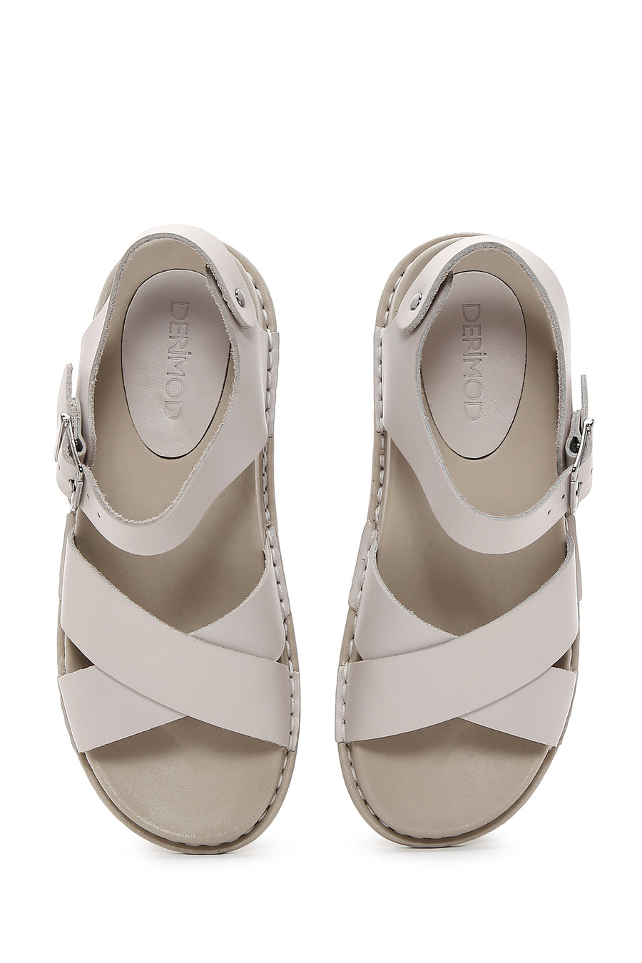 Women's Gray Ankle Strap Leather Sandals