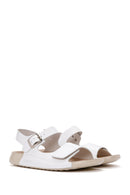 Kadın Beyaz Bilekten Bantlı Deri Comfort Sandalet | Derimod