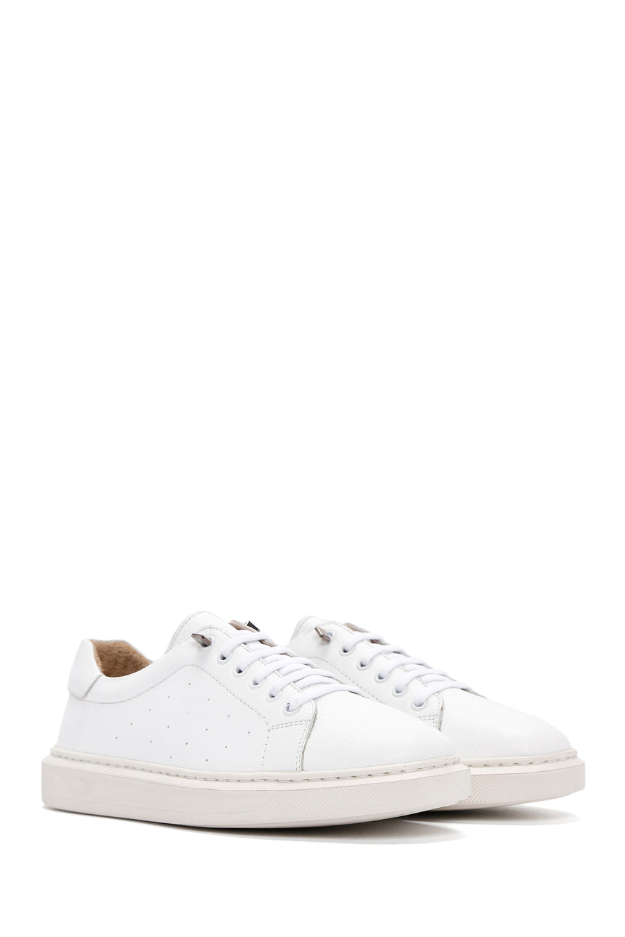 Kadın Beyaz Bağcıklı Deri Sneaker