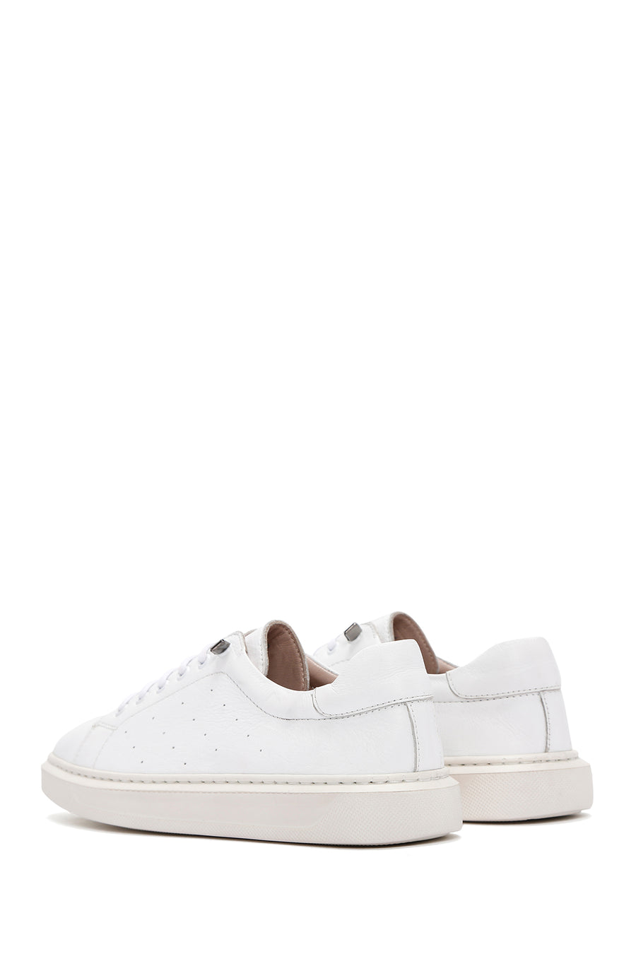 Kadın Beyaz Bağcıklı Deri Sneaker