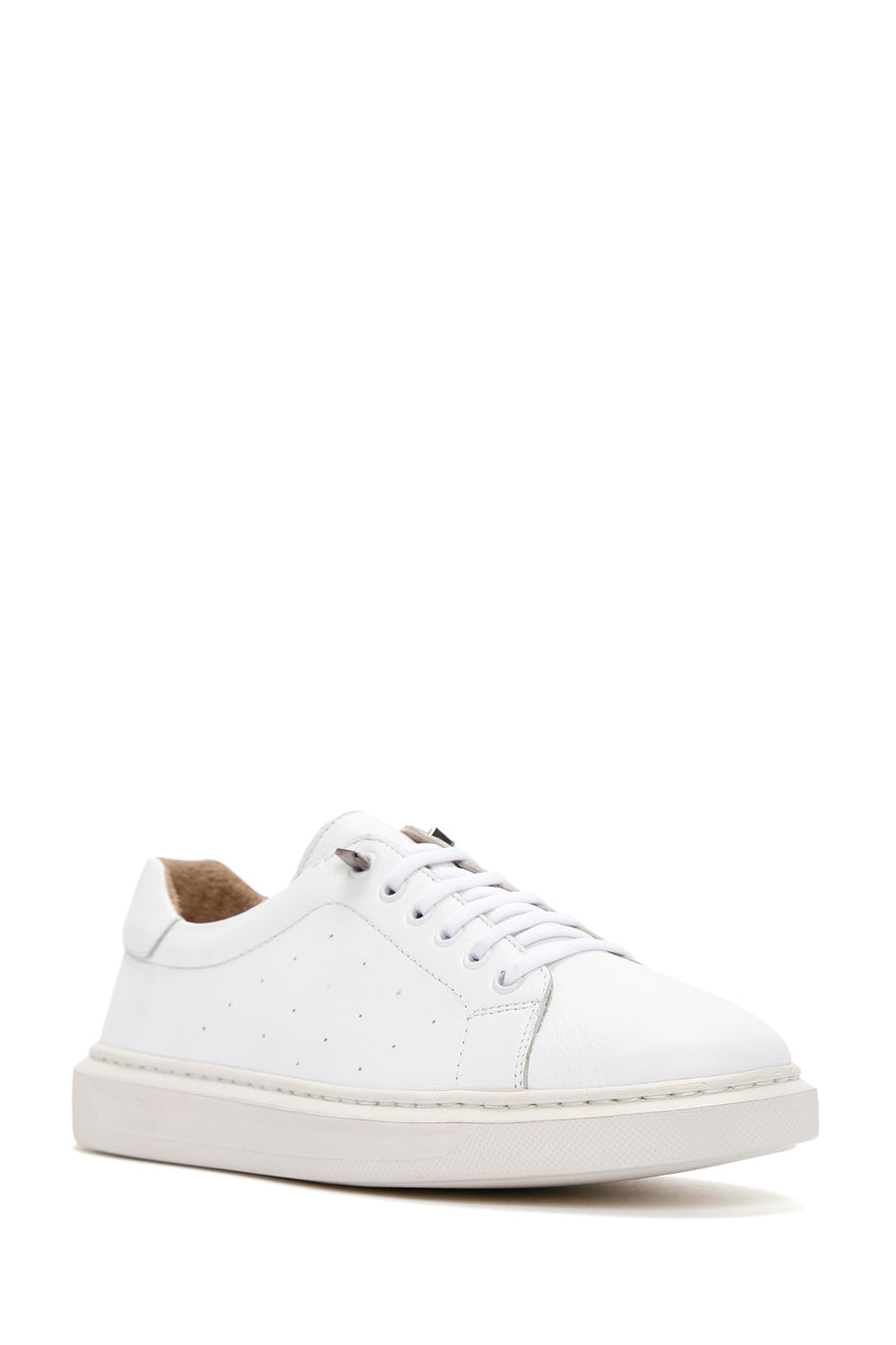 Kadın Beyaz Bağcıklı Deri Sneaker