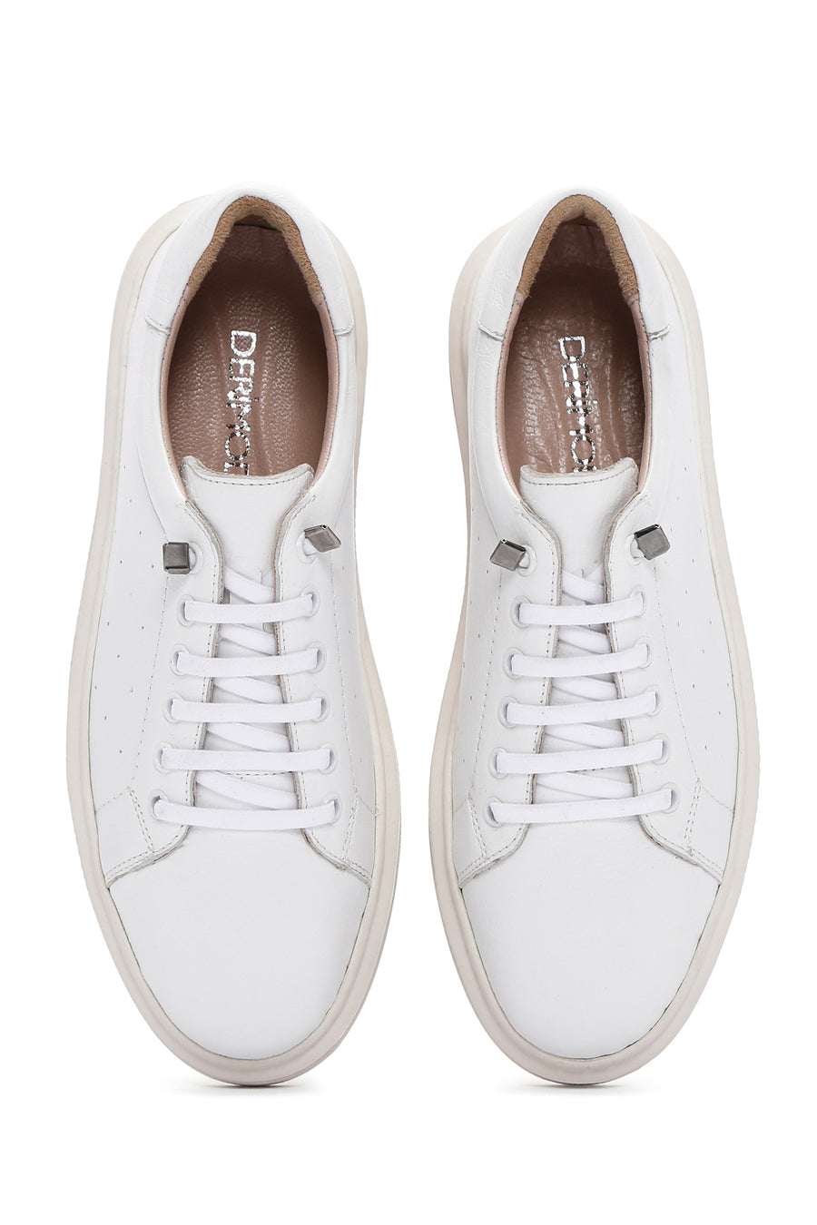 Kadın Beyaz Bağcıklı Deri Sneaker