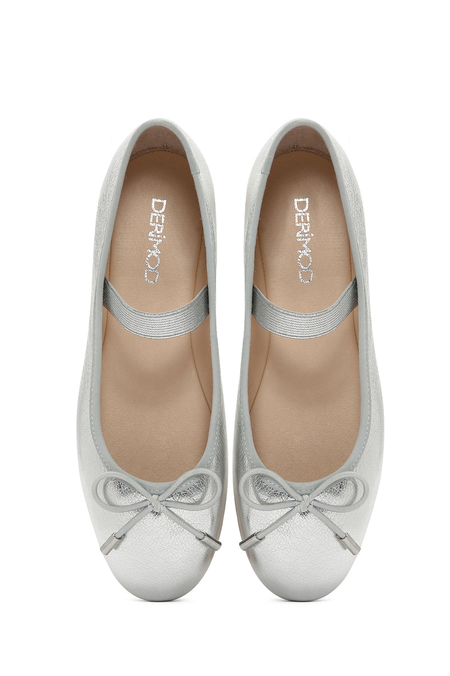 Women's Silver Metallic Leather Ballerinas