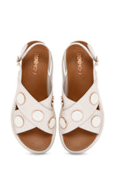 Women's Cream Ankle Strap Leather Sandals | Derimod