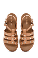 Women's Tan Ankle Strap Thick Soled Leather Sandals | Derimod