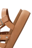 Women's Tan Ankle Strap Thick Soled Leather Sandals | Derimod