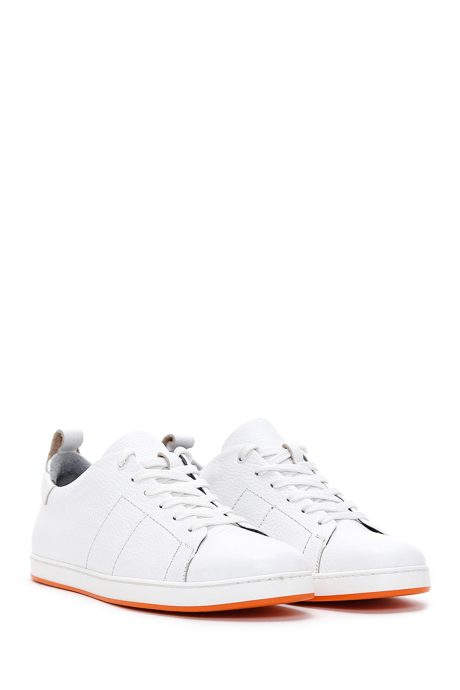 Men's White Lace-Up Leather Sneaker