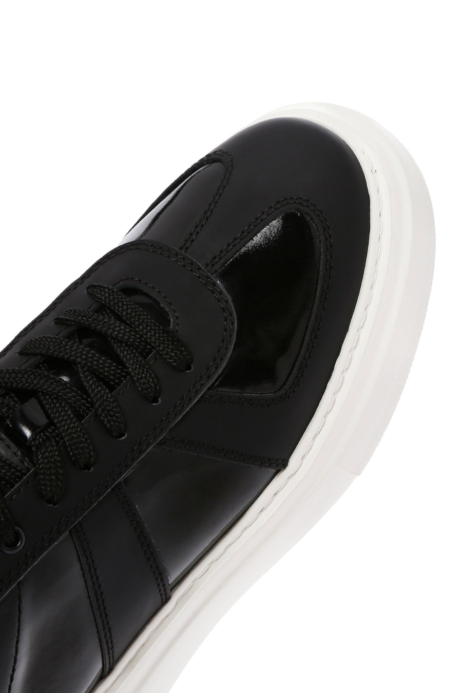 Erkek Siyah Bağcıklı Rugan Deri Casual Sneaker