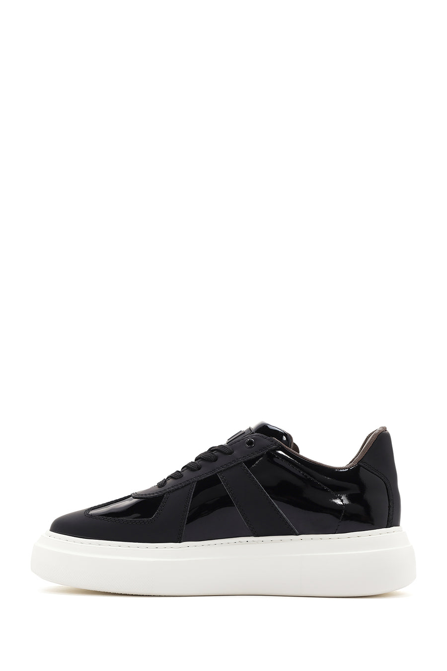 Erkek Siyah Bağcıklı Rugan Deri Casual Sneaker