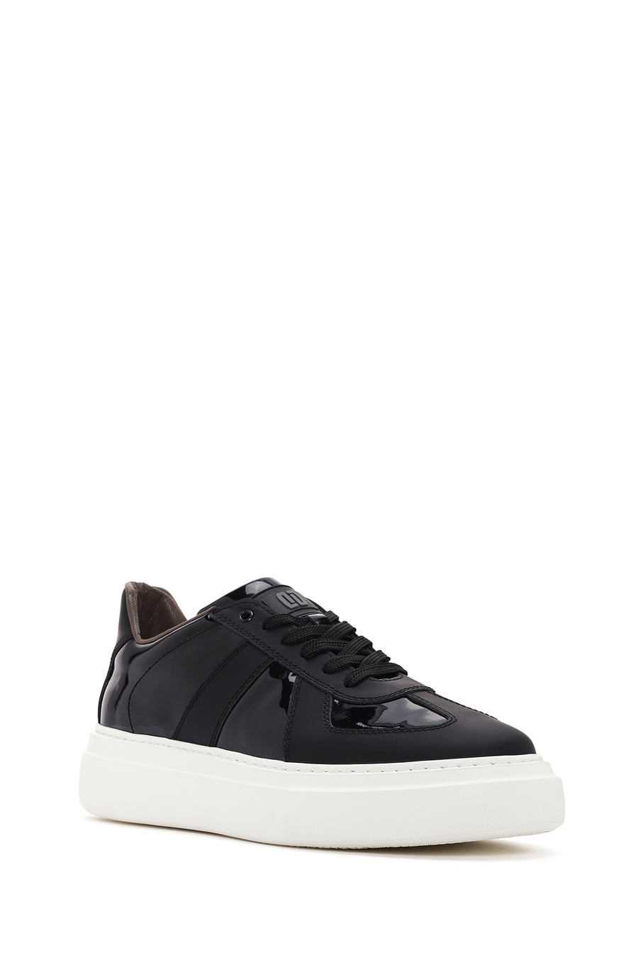Erkek Siyah Bağcıklı Rugan Deri Casual Sneaker