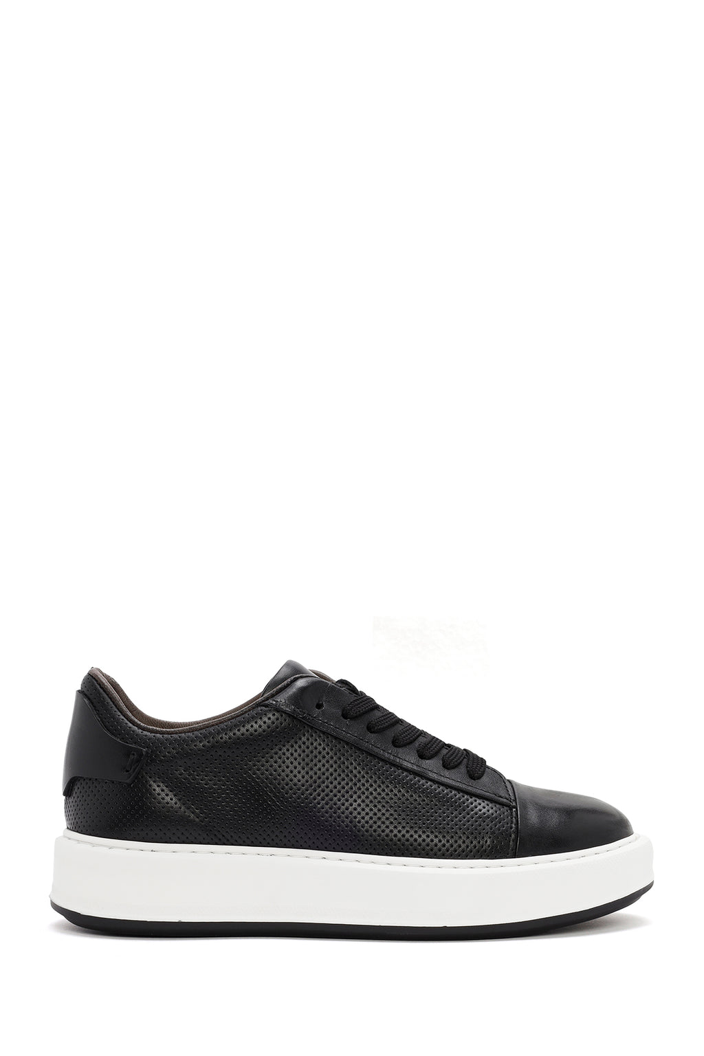 Erkek Siyah Bağcıklı Deri Sneaker