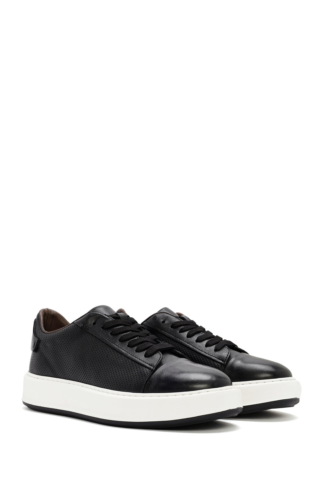 Erkek Siyah Bağcıklı Deri Sneaker