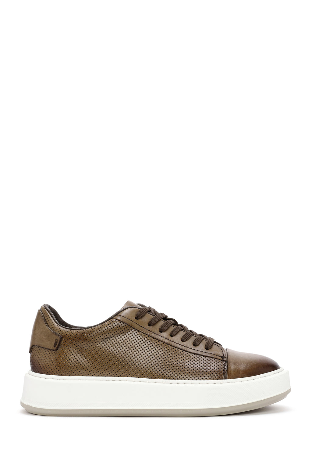 Erkek Taba Bağcıklı Deri Sneaker