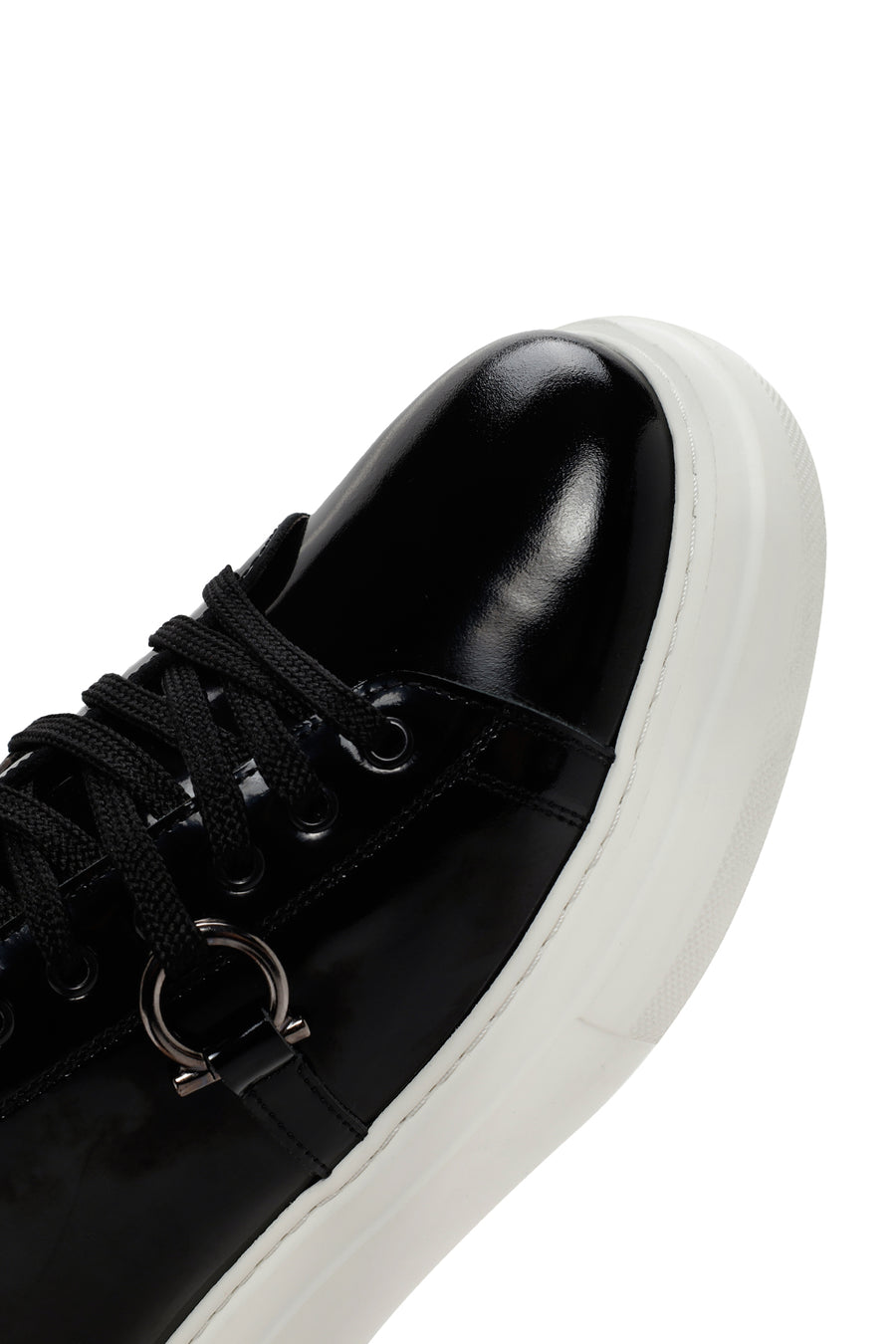 Erkek Siyah Kalın Tabanlı Bağcıklı Rugan Deri Sneaker