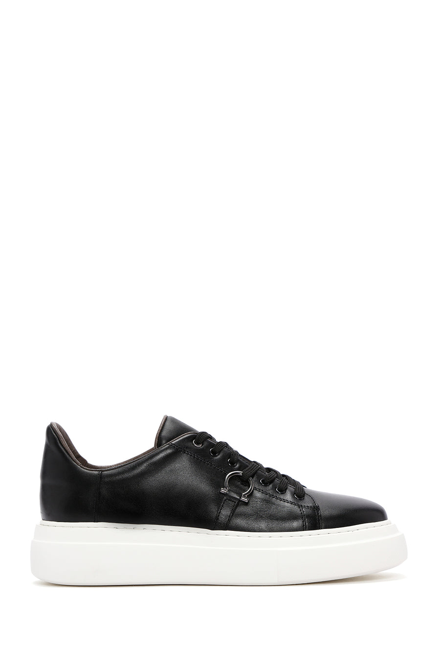 Men's Black Lace-up Thick-Sole Leather Sneaker 24SFD601918 | Derimod