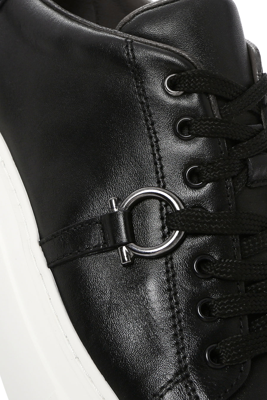 Men's Black Lace-up Thick-Sole Leather Sneaker