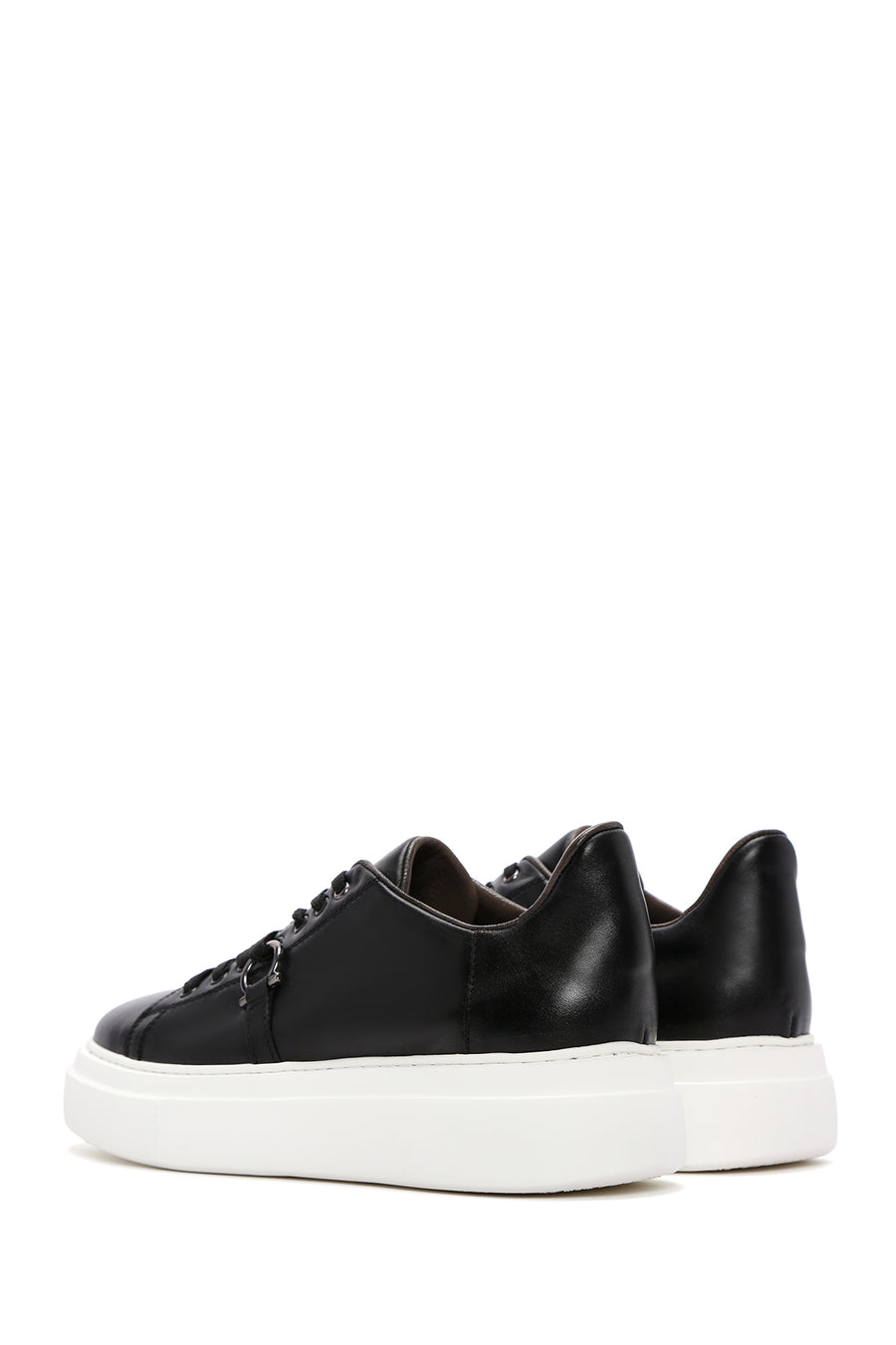 Men's Black Lace-up Thick-Sole Leather Sneaker