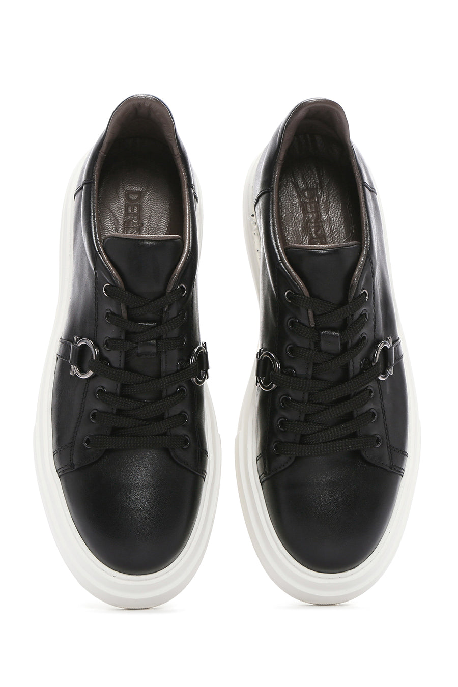 Men's Black Lace-up Thick-Sole Leather Sneaker