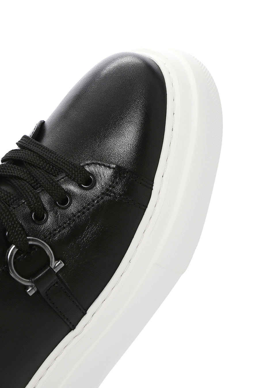 Men's Black Lace-up Thick-Sole Leather Sneaker