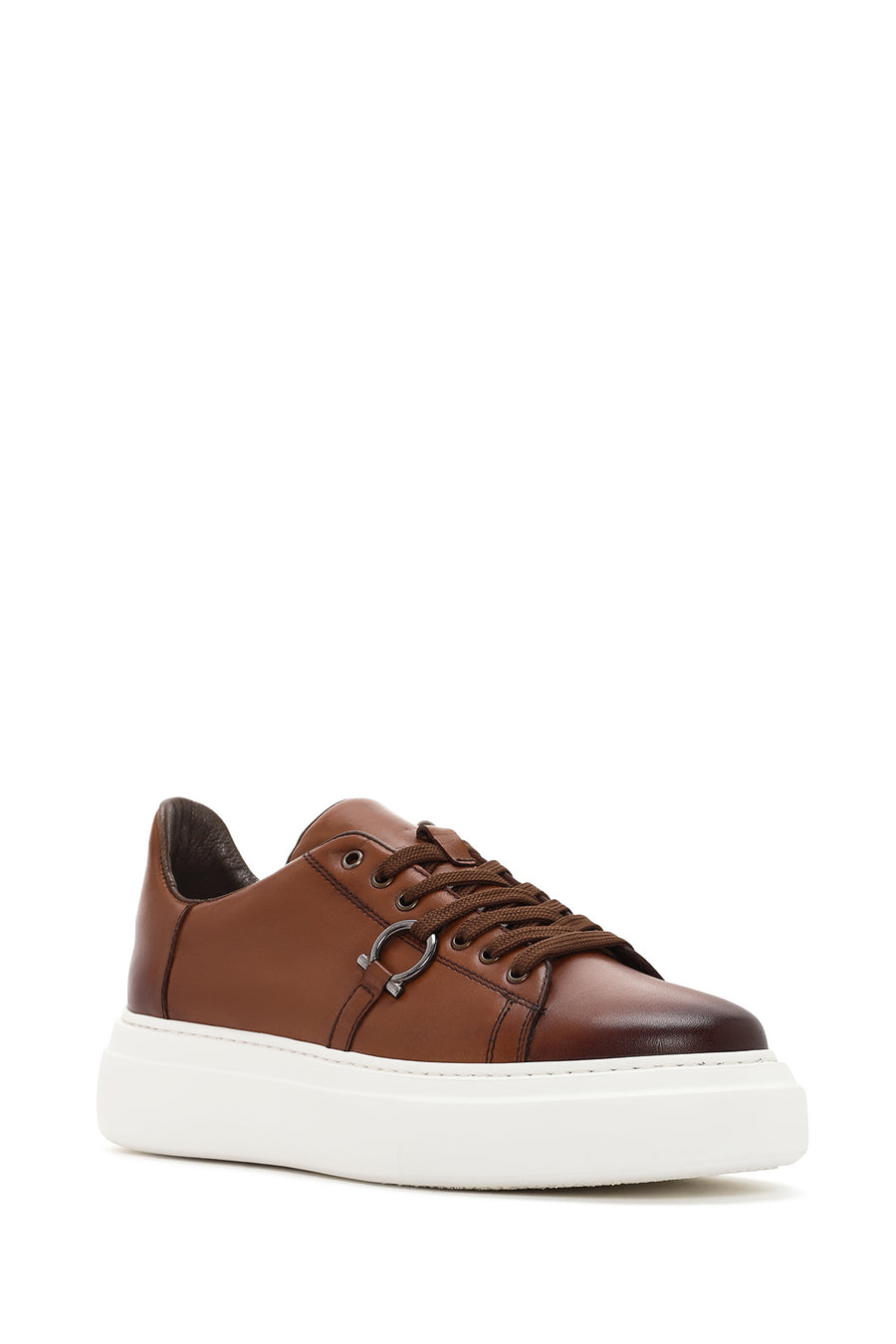 Men's Tan Lace-up Thick-Sole Leather Sneaker