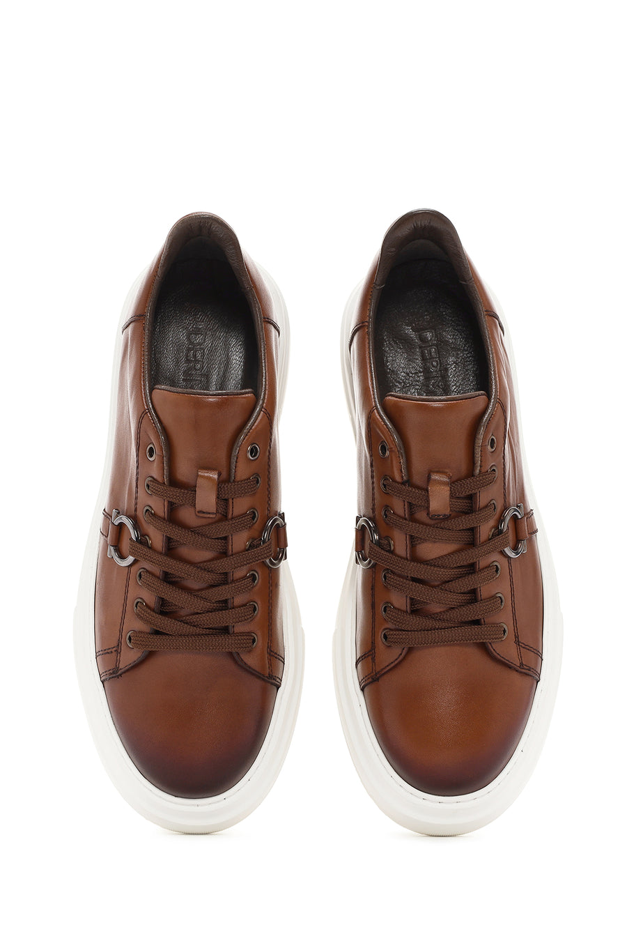Men's Tan Lace-up Thick-Sole Leather Sneaker