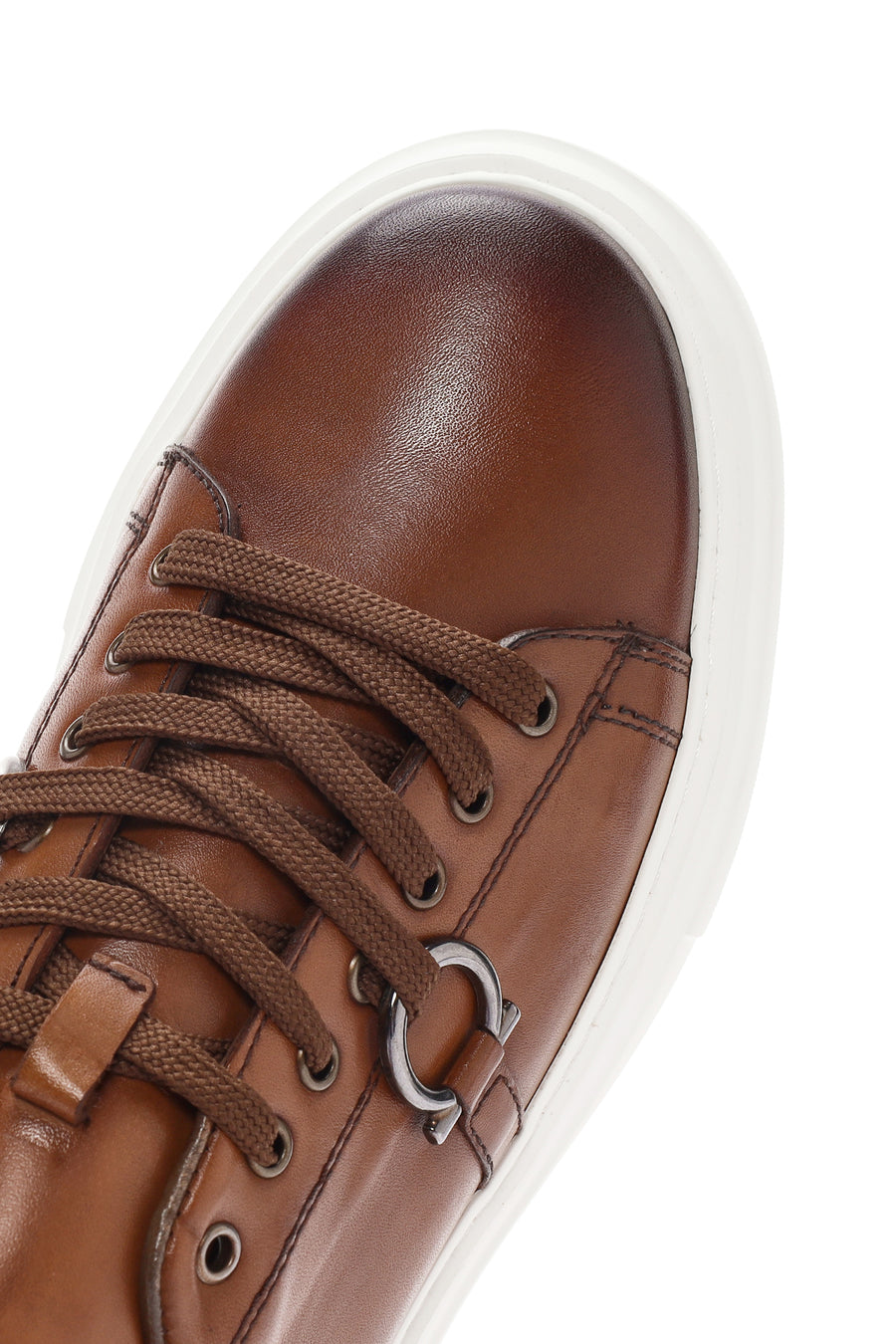 Men's Tan Lace-up Thick-Sole Leather Sneaker