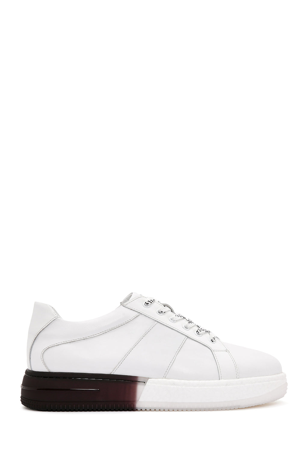 Erkek Beyaz Kalın Tabanlı Bağcıklı Deri Sneaker