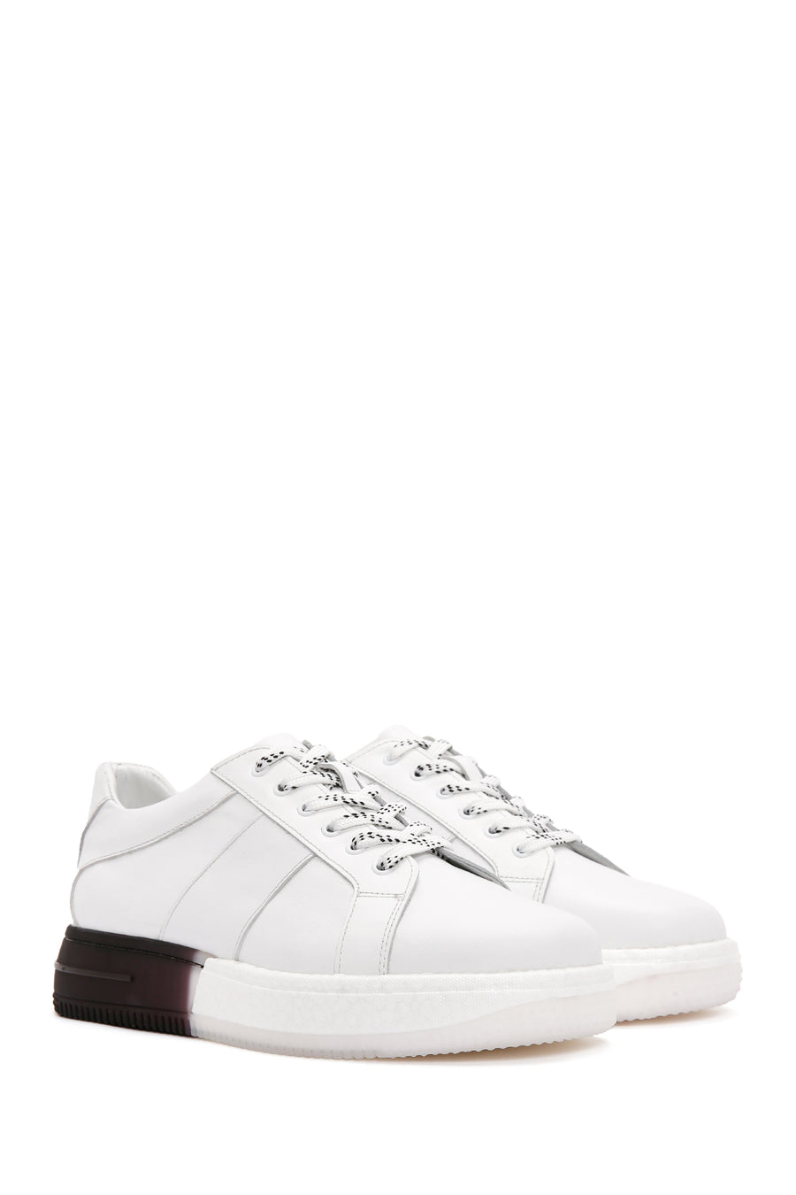 Men's White Thick Sole Lace Up Leather Sneaker