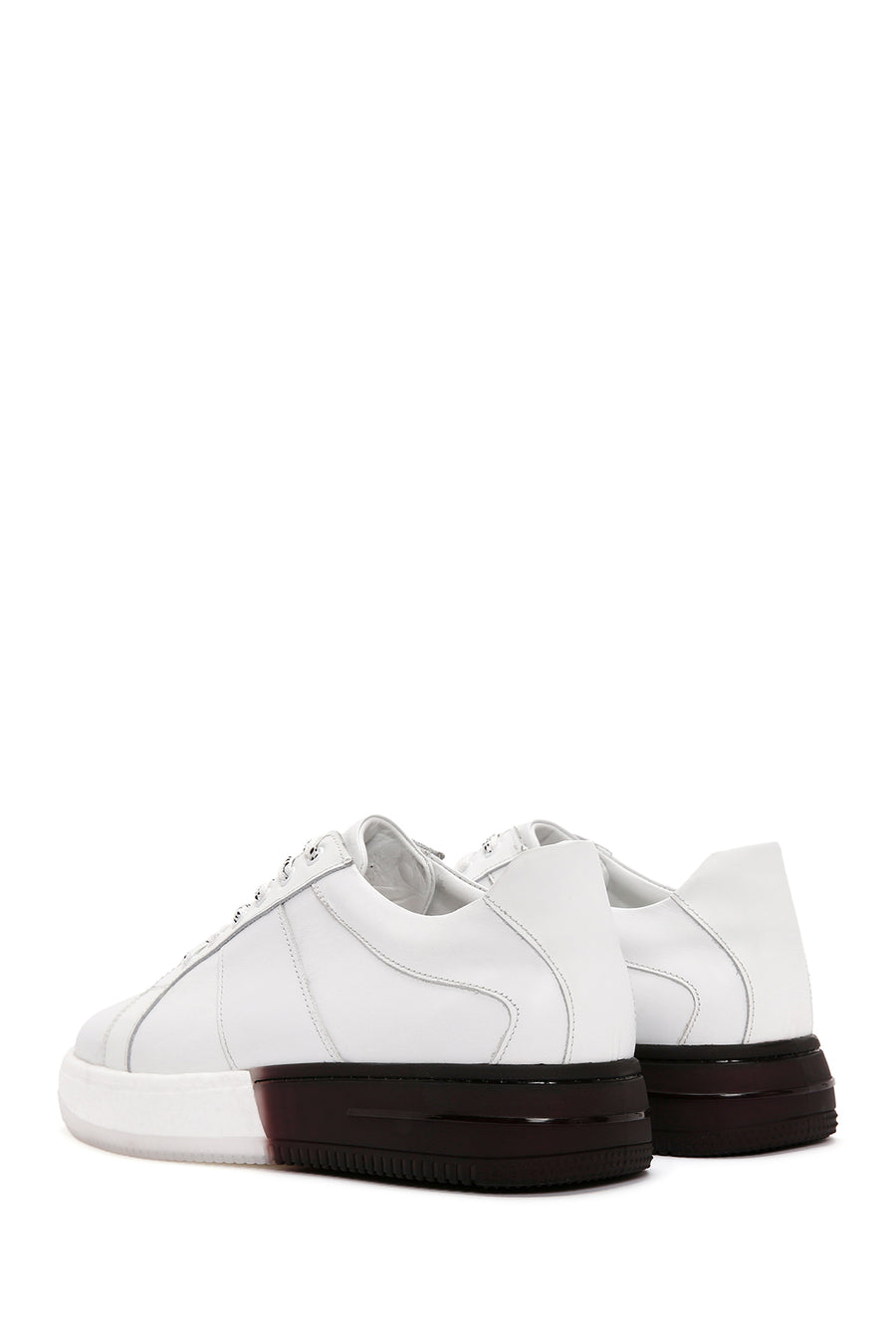 Men's White Thick Sole Lace Up Leather Sneaker