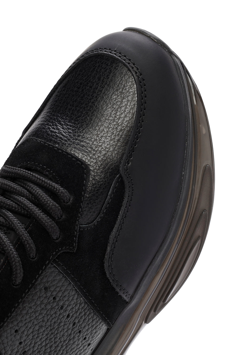 Erkek Siyah Kalın Tabanlı Bağcıklı Deri Casual Sneaker