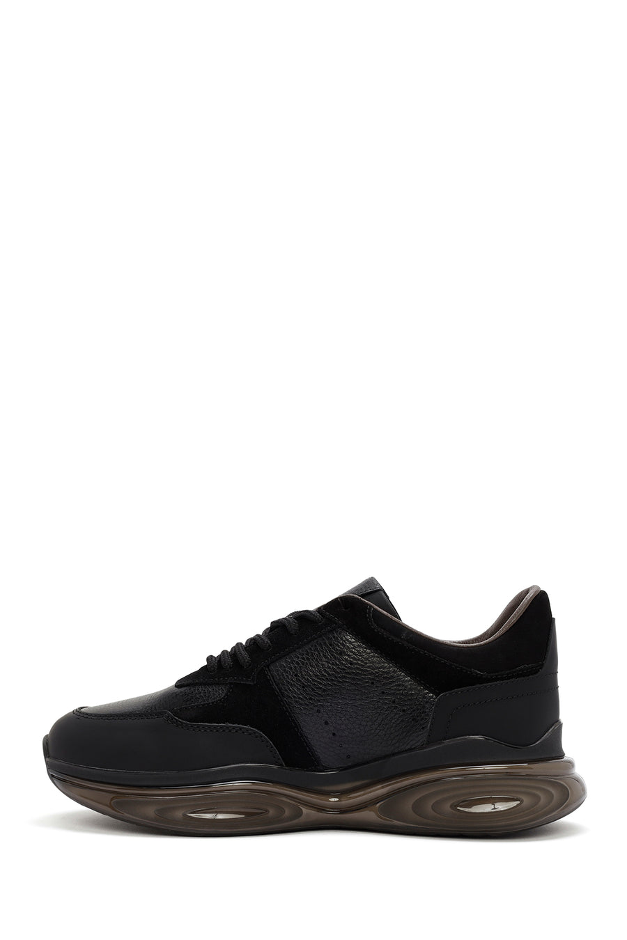 Erkek Siyah Kalın Tabanlı Bağcıklı Deri Casual Sneaker