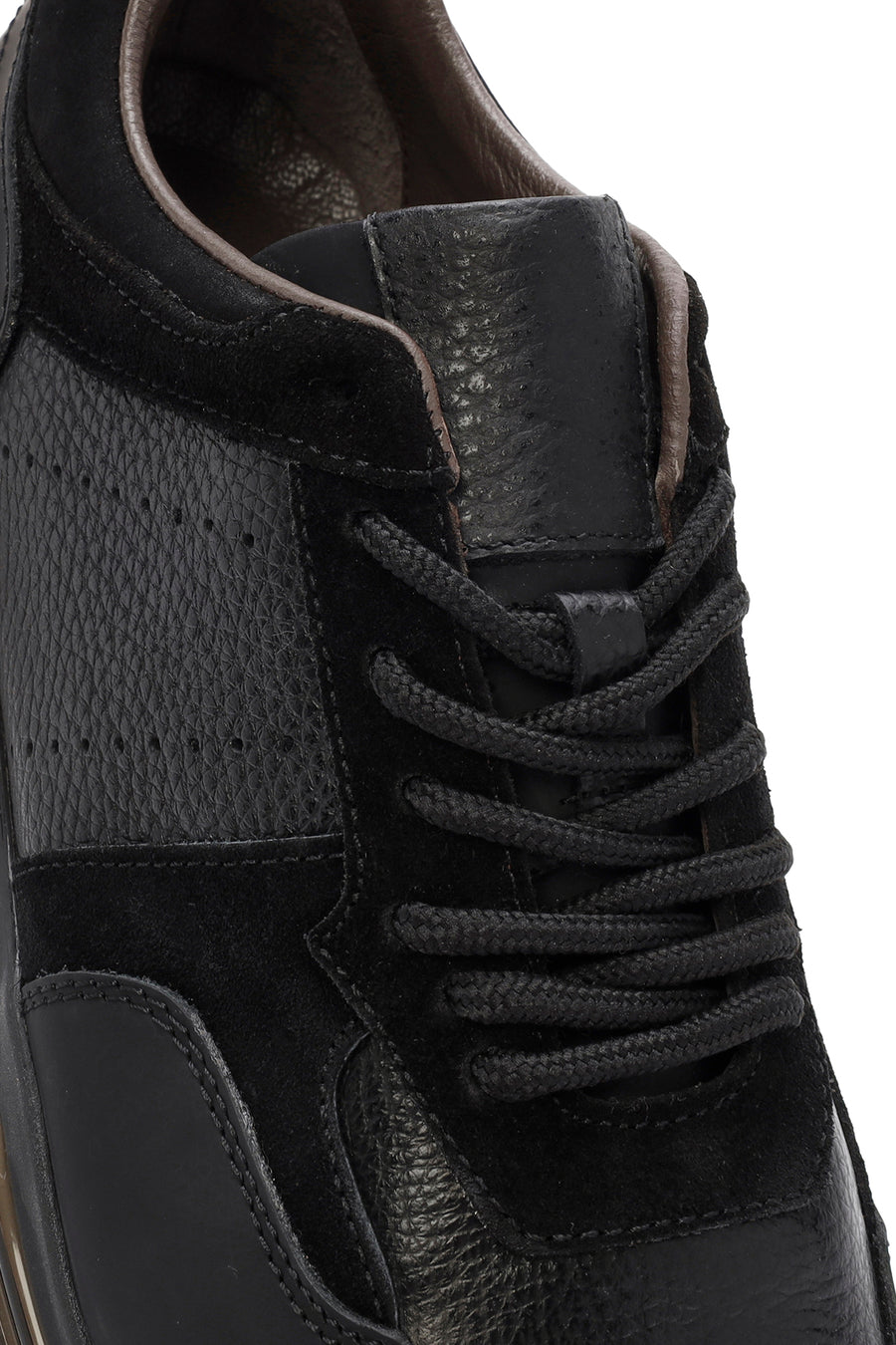 Erkek Siyah Kalın Tabanlı Bağcıklı Deri Casual Sneaker