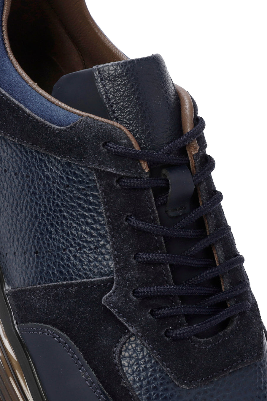 
Men's Navy Thick Sole Lace-Up Leather Casual Sneaker

