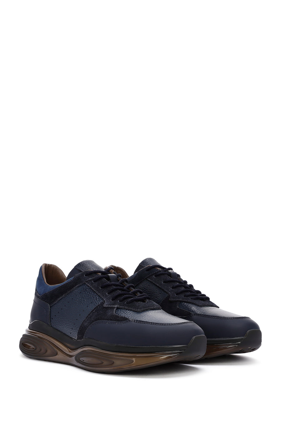 
Men's Navy Thick Sole Lace-Up Leather Casual Sneaker
