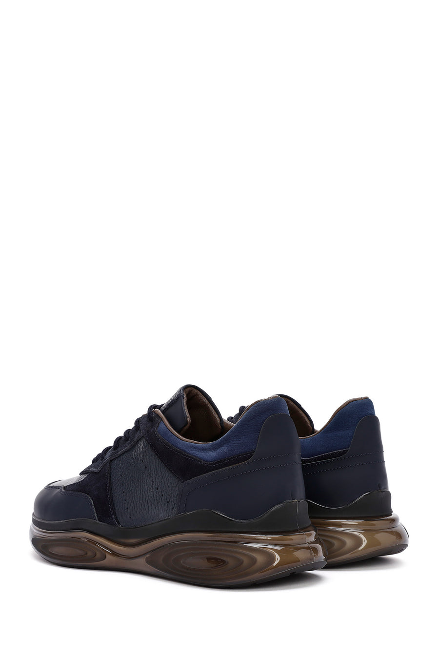 
Men's Navy Thick Sole Lace-Up Leather Casual Sneaker
