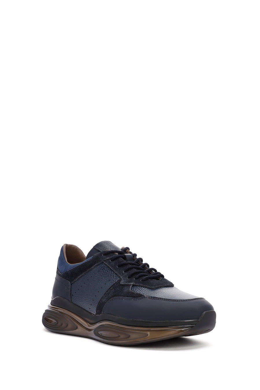 
Men's Navy Thick Sole Lace-Up Leather Casual Sneaker
