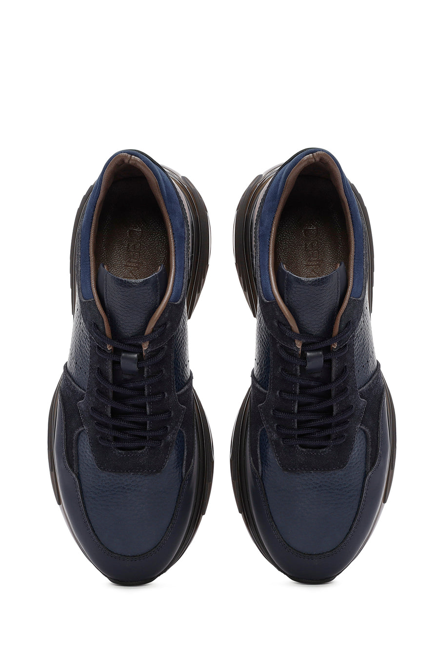 
Men's Navy Thick Sole Lace-Up Leather Casual Sneaker

